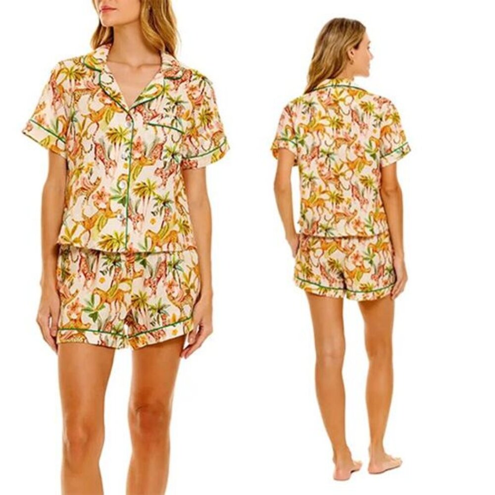 NWT The Lazy Poet Nina Linen Elastic Short Pajama Set Sleepwear Pegasus Size: L